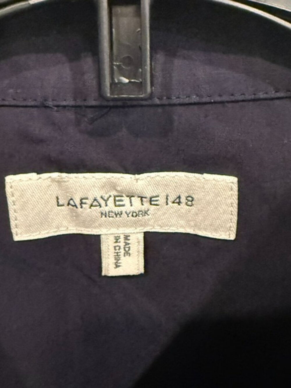 Lafayette 148 Navy Blue Button Down with Sheer Sleeves - Picture 3 of 4